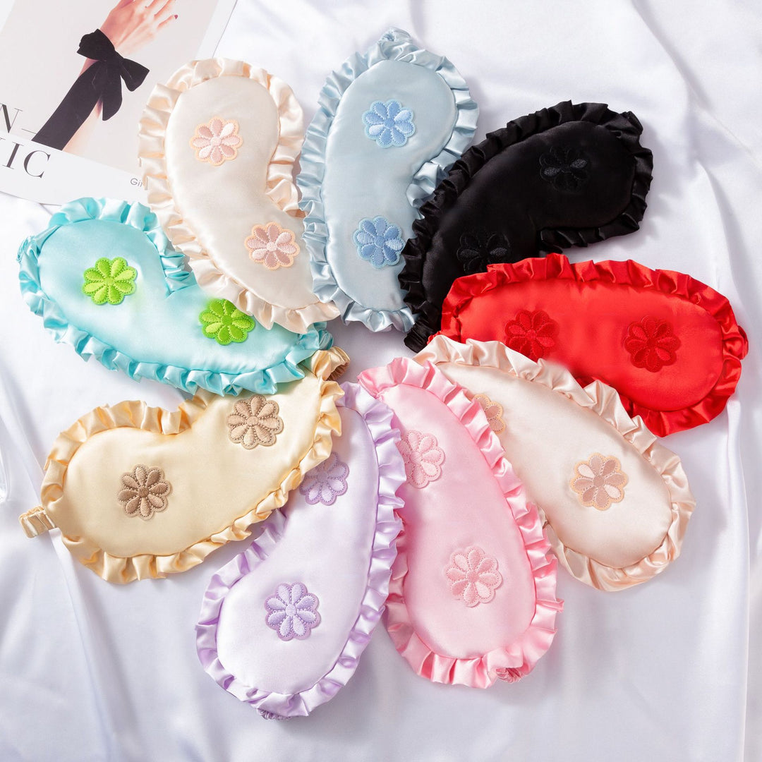 Women's embroidered satin sleep mask with gathered ruffled edge and soft padding Bowlift