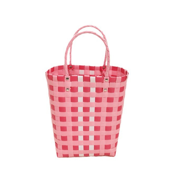 Braided Shopping Bag in Modern Checkered Pattern Bowlift