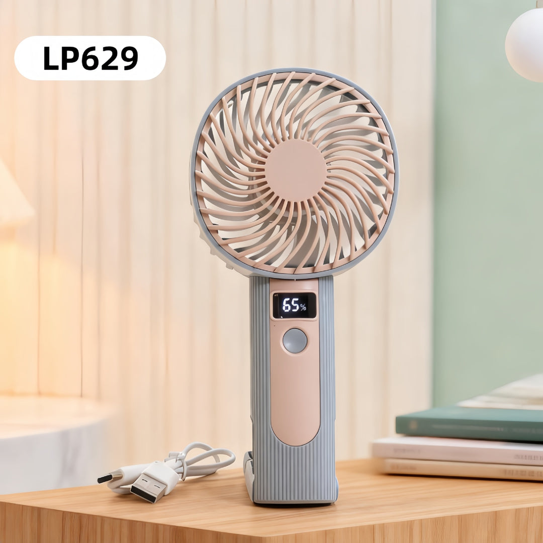 Ladies Portable Hand Fan with LCD Temperature Display and Rechargeable Battery Bowlift