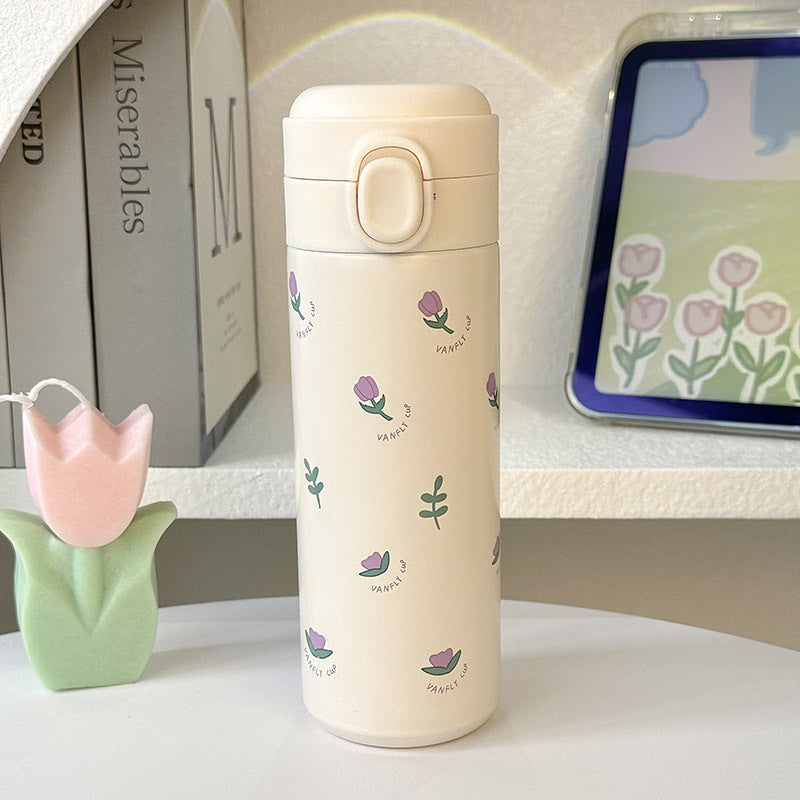 Women Insulated Water Bottle with Elegant Flower Design Bowlift