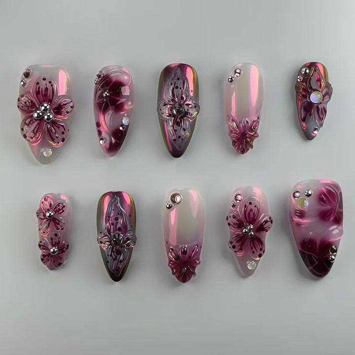 Floral 3D Press-On Nail Set Bowlift