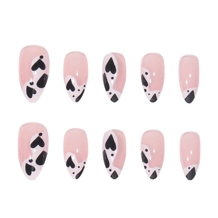 Artistic Heart and Cow Print Press-On Nails Bowlift