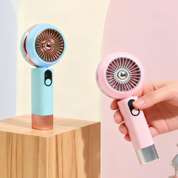 Women's Portable Mini Fan with LED Function and Temperature Display Bowlift