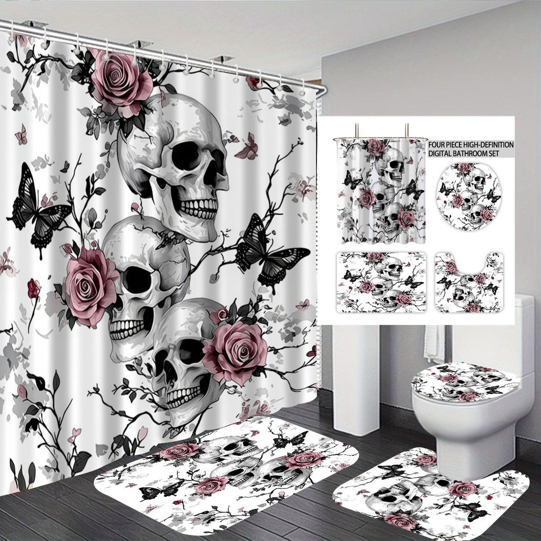 Artistic Skull and Floral Themed Bathroom Set Bowlift