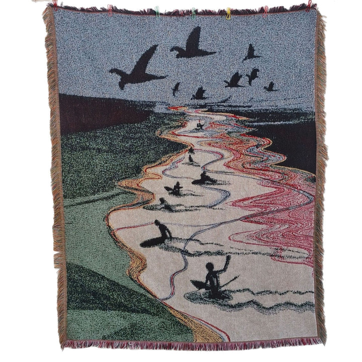Artistic Surfing Scene Tapestry Throw Blanket