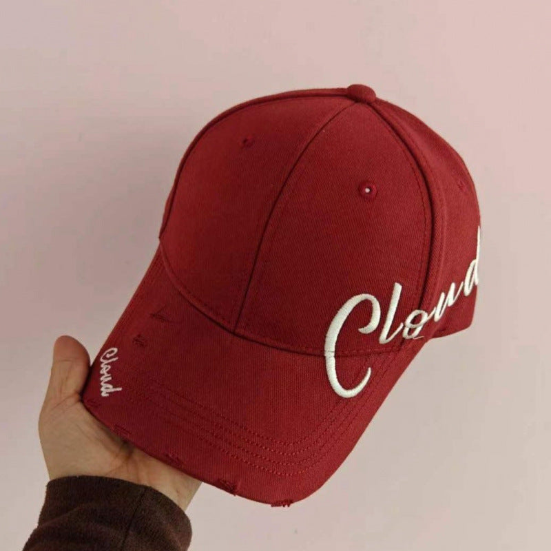 Women's Distressed Cotton Baseball Cap with Scripted Design Bowlift