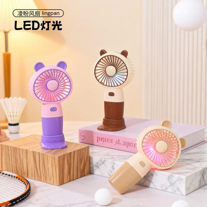Women's Portable Hand Fan with Cute Animal Design and LED Lighting Bowlift