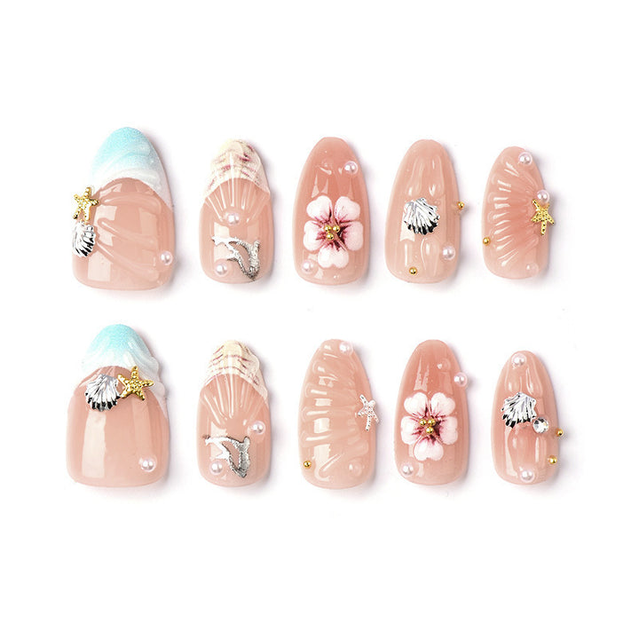 Acrylic nail set with filigree shell and flower decorations Bowlift