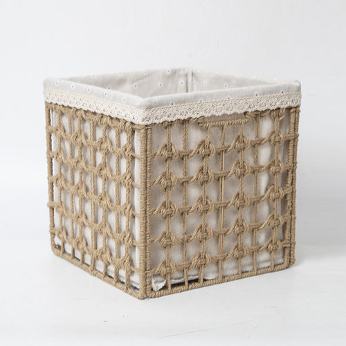 Storage basket made of woven material
