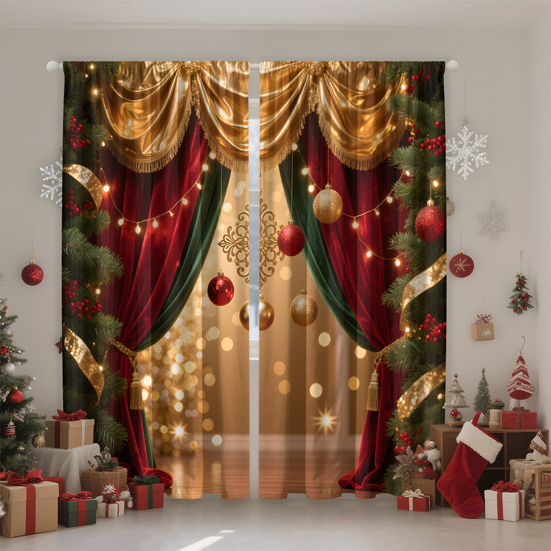 Festive Holiday-Themed Sheer Curtain Panels
