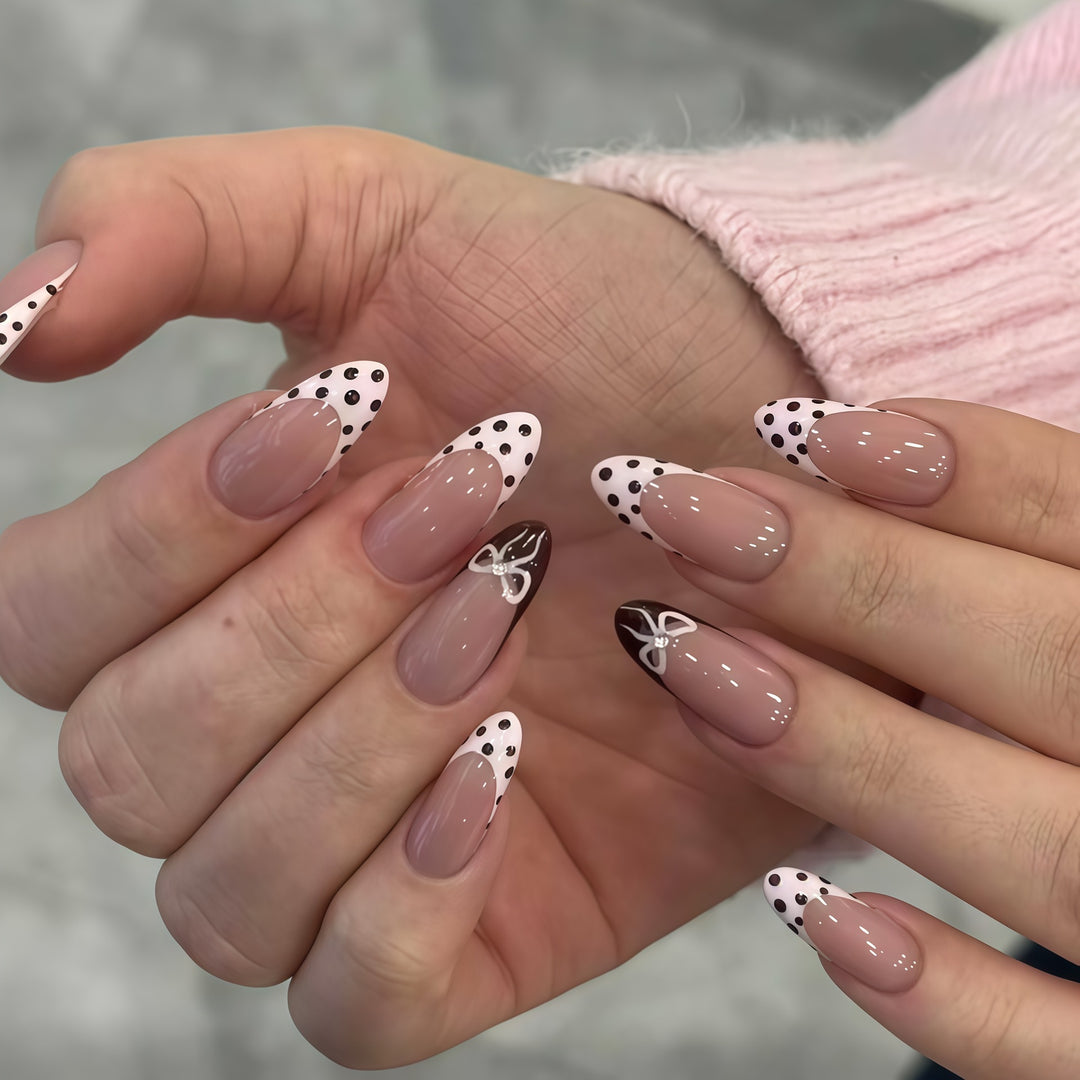 Chic Polka Dot French Tip Nail Art Extensions Bowlift