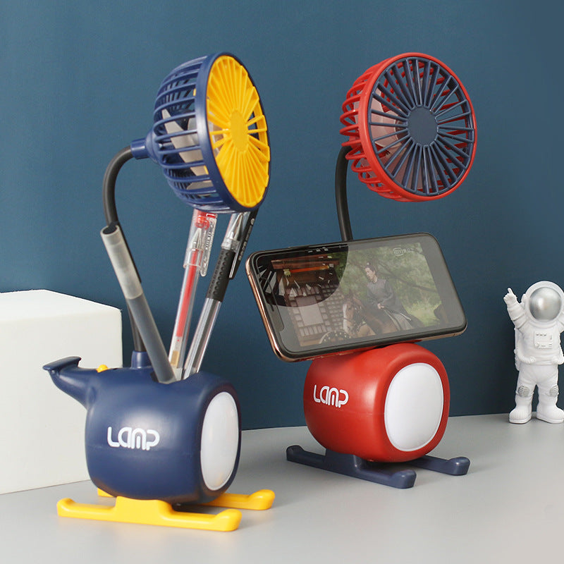 Women's multifunctional table fan with LED lighting and flexible arm Bowlift