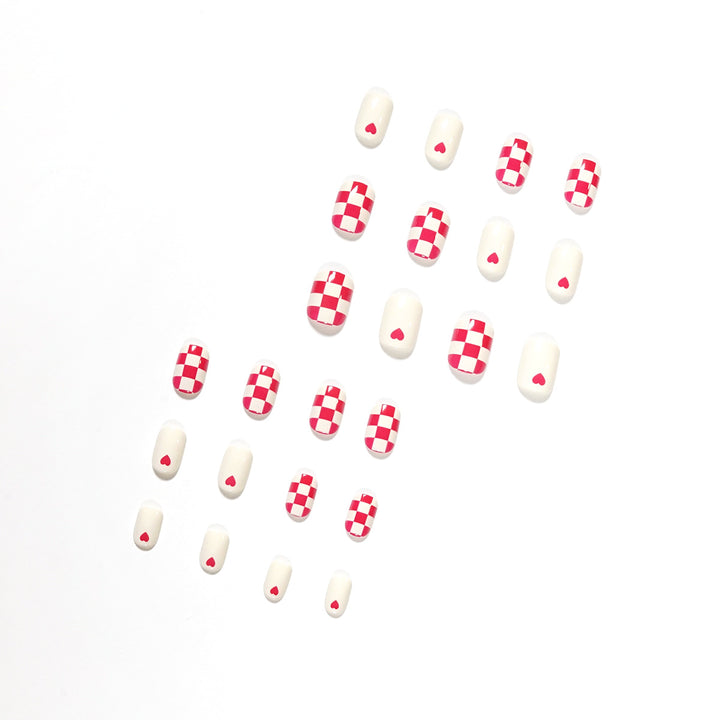 Trendy Nail Art with Heart and Checkered Patterns Bowlift