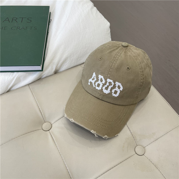 Women's Distressed Cotton Baseball Cap with Graphic Detailing Bowlift