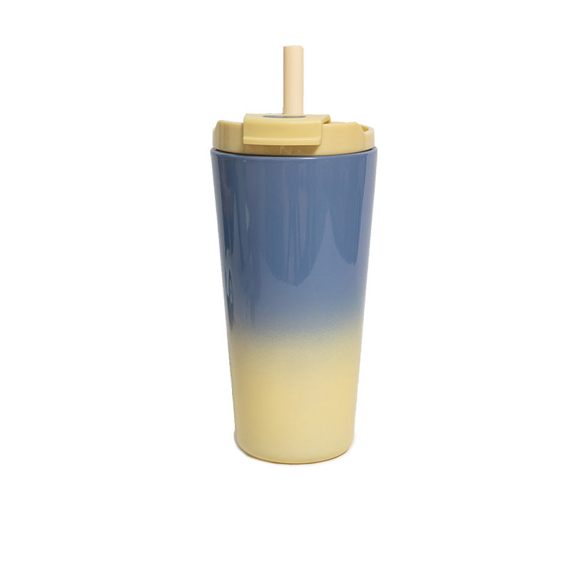 Double-Wall Vacuum Insulated Travel Tumbler With Leakproof Flip Straw Lid And Silicone Stopper
