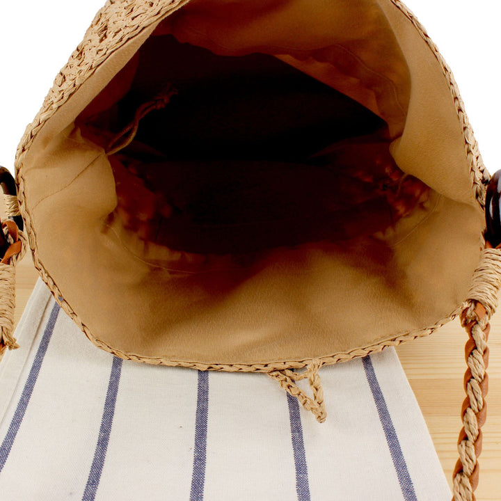 Handbag Made of Hand-Woven Natural Material with Decorative Closure Bowlift