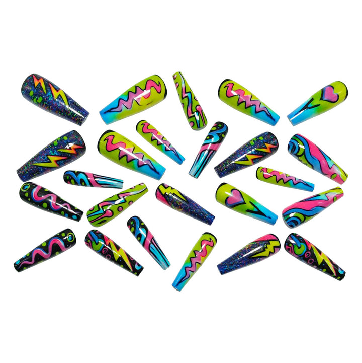 Trendy Artificial Nails In Creative Neon Design Bowlift