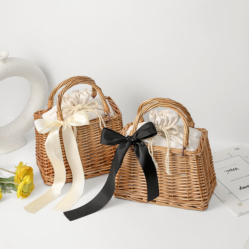 Women's Handwoven Basket Bag with Elegant Bow Accent Bowlift