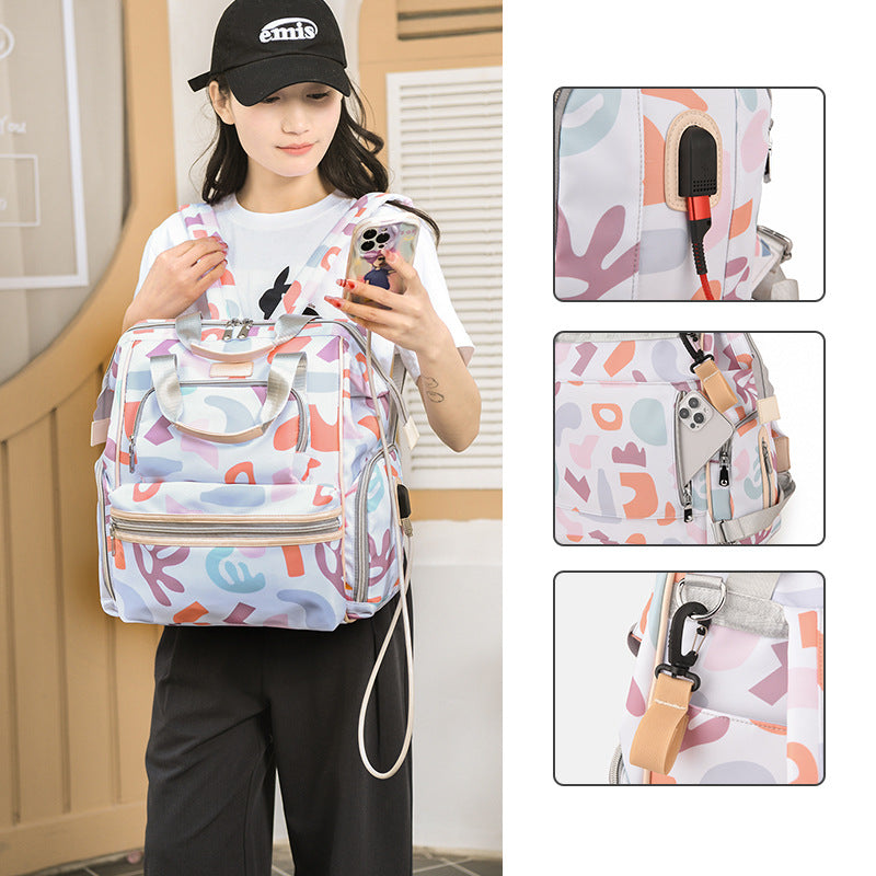 Multi-Functional Patterned Diaper Backpack Bowlift