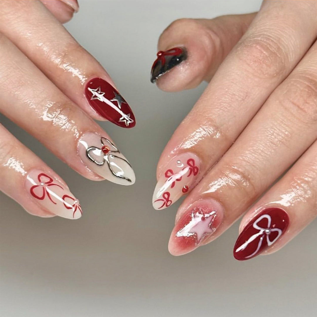 Artistic Nail Extensions with Festive Design Bowlift