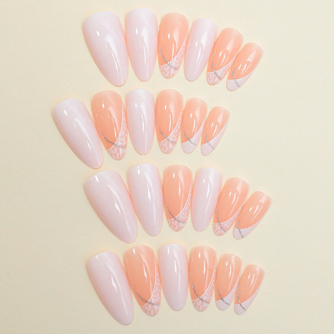 Decorative Press-On Nail Set with Stylish Heart and Gem Accents Bowlift