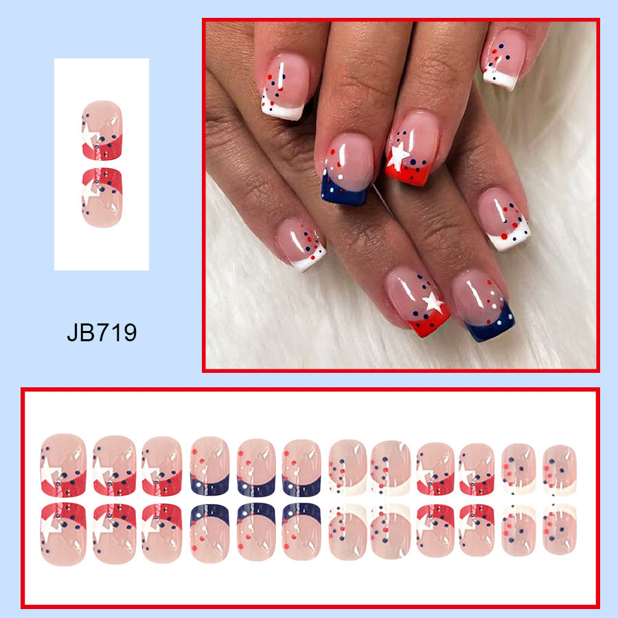 Decorative Press-On Nail Art Set with Star and Stripe Designs Bowlift