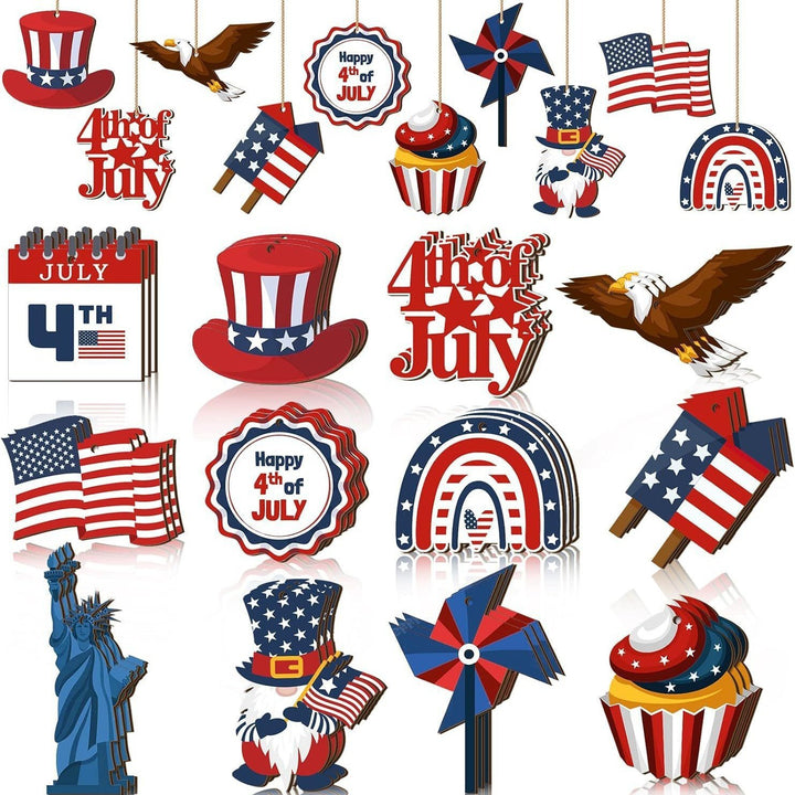 Unisex nan patriotic wooden hanging ornaments assorted Fourth of July USA cutout decorations Bowlift