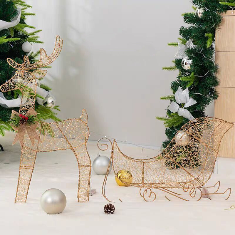 Christmas Glowing Iron Art Deer Sleigh Ornament