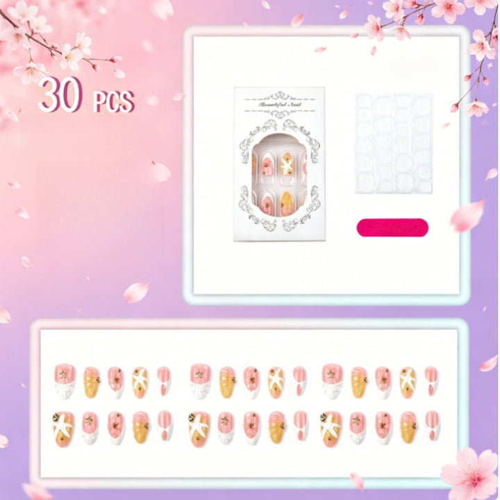 Artistic Press-On Nail Set with Unique Summer Designs Bowlift