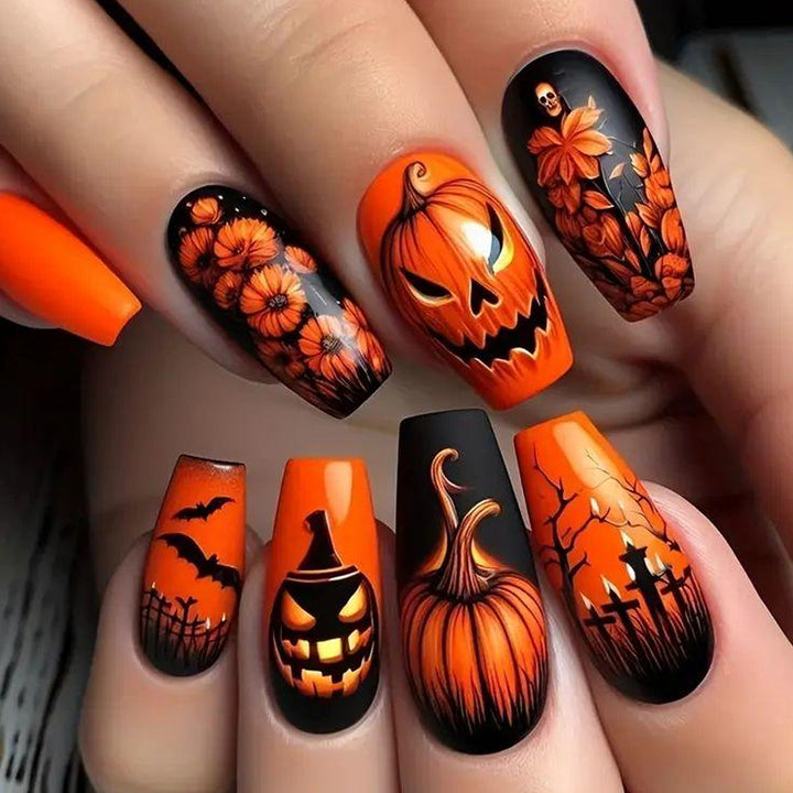 Artificial Nail Set with Colorful Flower Patterns Bowlift