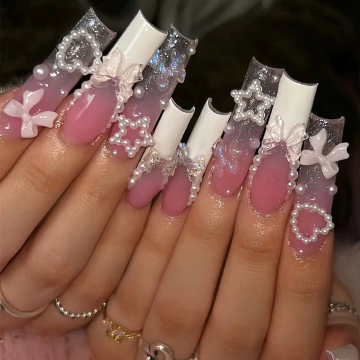 Decorative Long Press-On Nail Extensions Bowlift