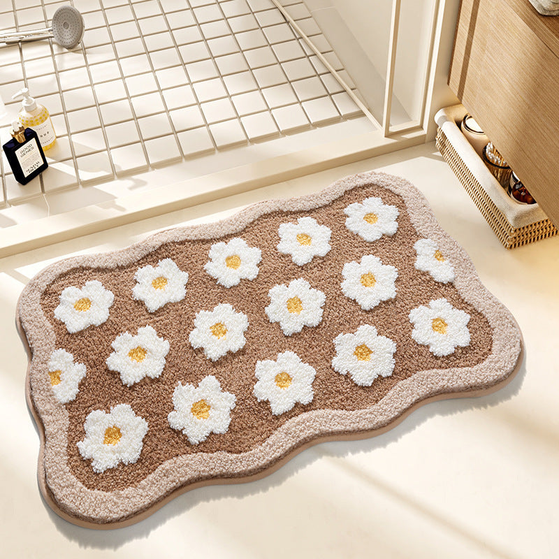 Plush Floral Design Bath Mat Bowlift
