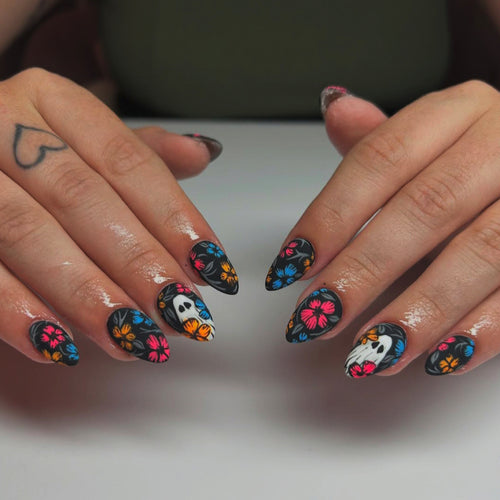 Artistic Floral Skull Nail Art Bowlift
