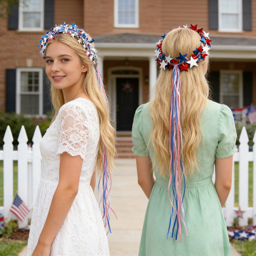 Women's nan star garland ribbon head wreath with long streamer tails Bowlift