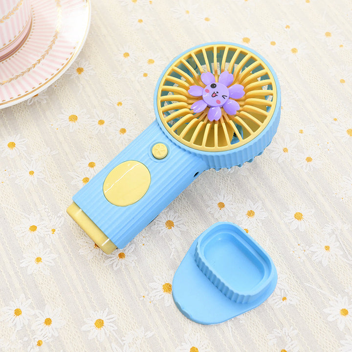 Ladies Compact Hand Fan with Flower Motif Bowlift