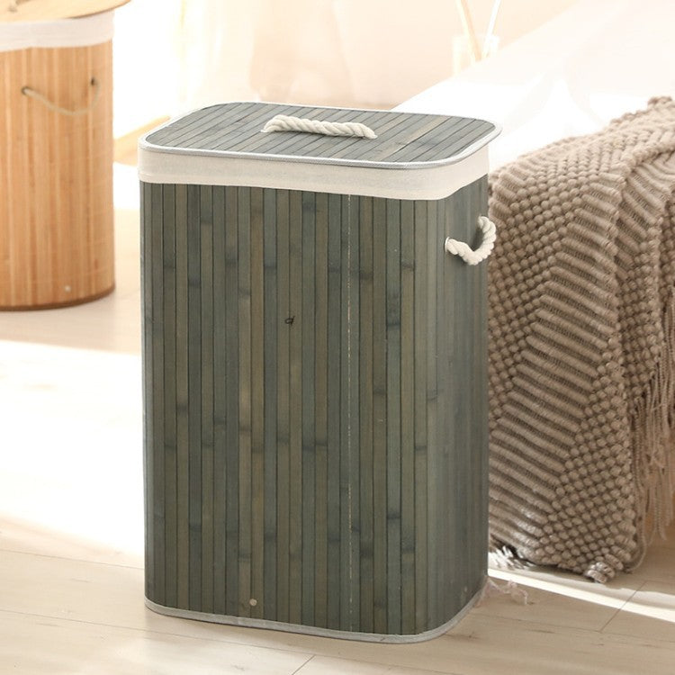 Elegant Laundry Basket Made of Bamboo with Practical Lid Bowlift