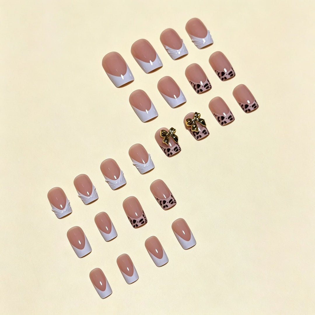 Artistic Premium Leopard and Bow-Embellished Press-On Nail Tips Bowlift