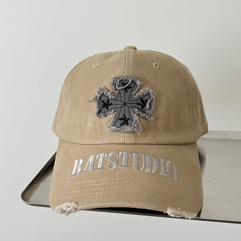 Distressed Cotton Cap with Unique Graphic Design
