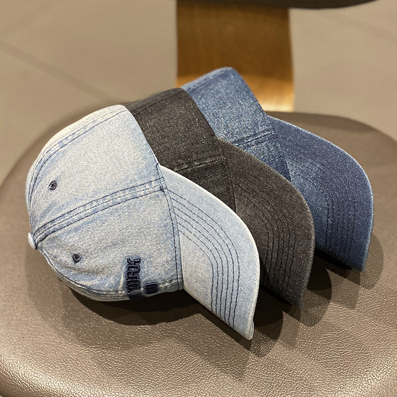 Men's Distressed Denim Style Baseball Cap Bowlift