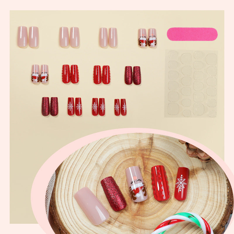 Festive Holiday-Themed Press-On Nail Art Set Bowlift