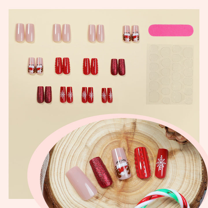 Festive Holiday-Themed Press-On Nail Art Set Bowlift