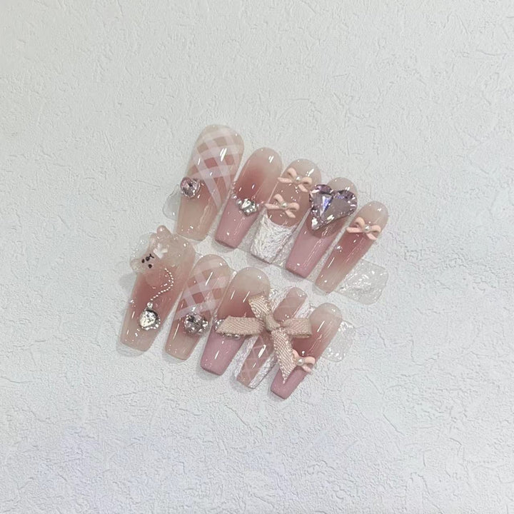 Decorative Press-On Nail Set with Charming Accents Bowlift