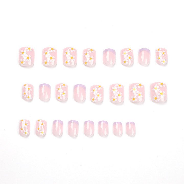 Artistic Nail Art with Flower Design and Gradient Bowlift