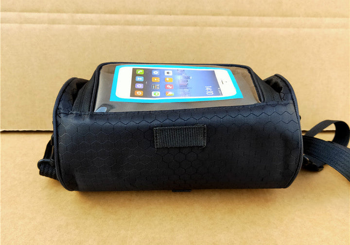 waterproof bicycle handlebar phone bag with touchscreen pocket and zippered cargo Bowlift