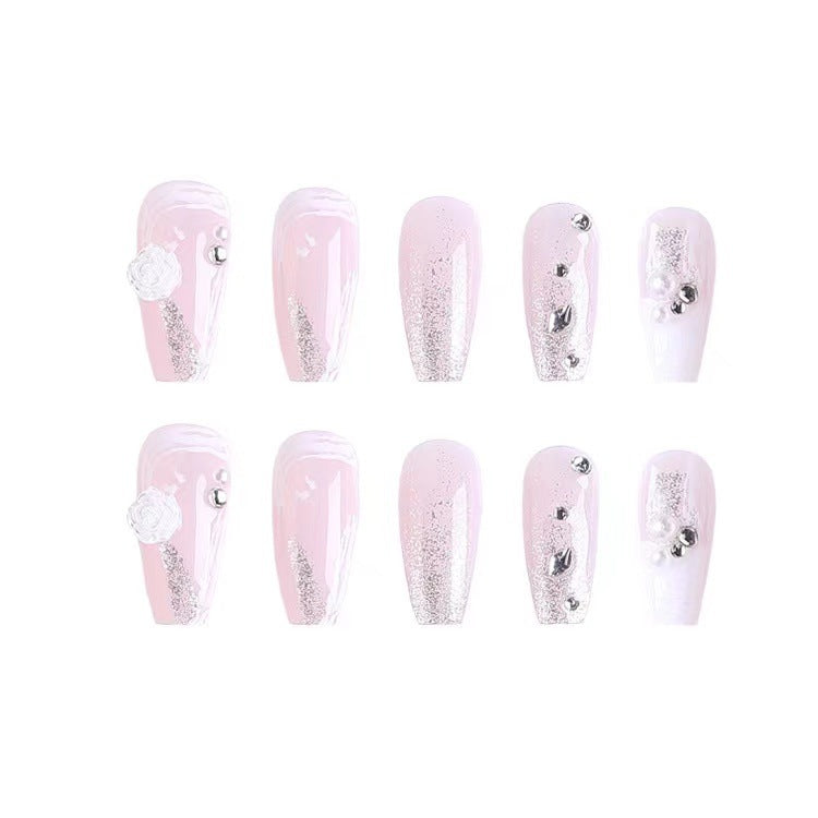 Elegant artificial nails with glitter and flower decoration Bowlift