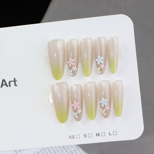 Elegant Ombre Press-On Nail Set with Floral Accents Bowlift