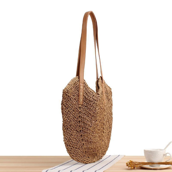 Large straw bag with leather accents Bowlift