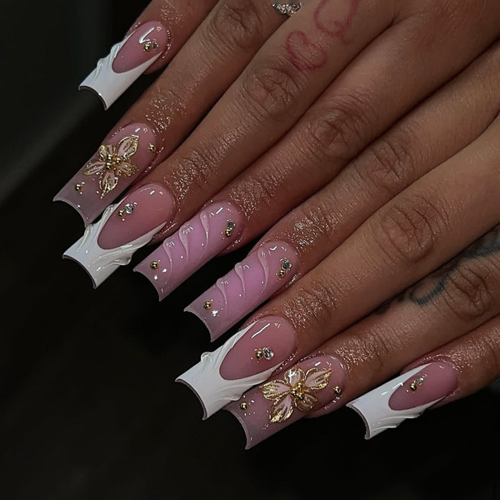 Ornate Floral Press-On Nail Set Bowlift