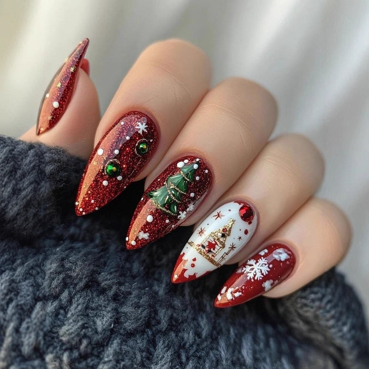 Festive artificial nails with winter motif Bowlift