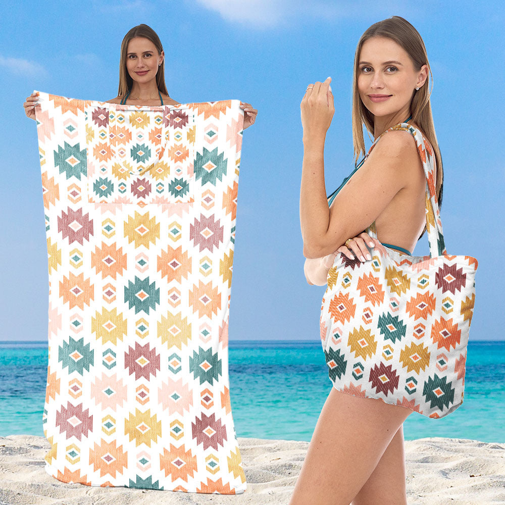 Beach towel with integrated tote bag design Bowlift